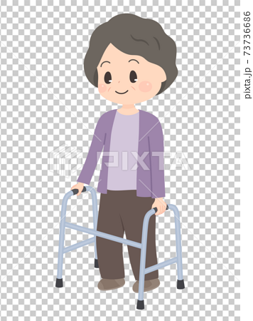 歩行器で歩くおばあちゃんのイラストのイラスト素材