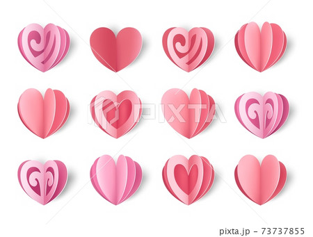 Paper hearts. Valentine s day decorative elements. Realistic cut out multilayer shapes for greeting cards and promotion banners. Isolated folded cardboard. Holiday gifts, vector set Paper hearts. Valentine s day decorative elements. Realistic cut out multilayer shapes for greeting cards and promotion banners. Isolated folded cardboard. Holiday gifts, vector set 73737855