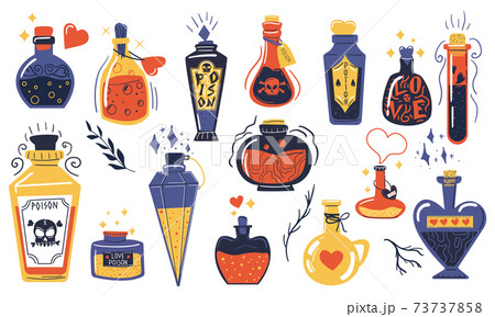Magic Potions Alchemist Cartoon Bottles With のイラスト素材
