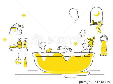 お風呂でリラックスする女性のシンプルでナチュラルな線画イラスト 73738119