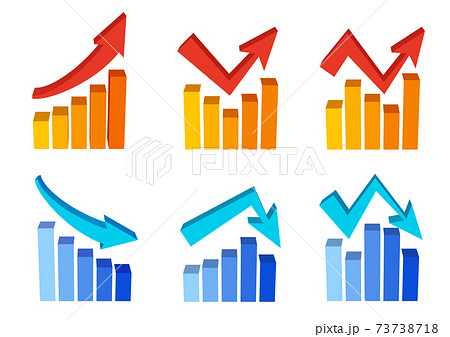上昇と下降のグラフと矢印ベクターアイコンセットのイラスト素材