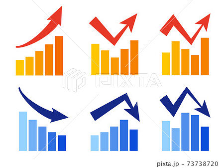 上昇と下降のグラフと矢印ベクターアイコンセットのイラスト素材