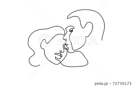 Portrait of couple man and woman in love kissing. Continuous One Line Portrait of couple man and woman in love kissing. Continuous One Line 73739173