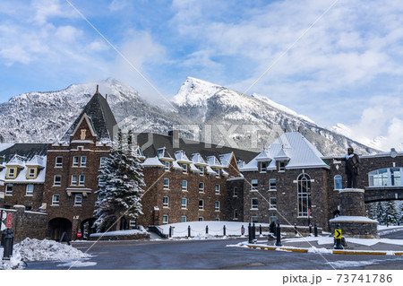 Fairmont Banff Springs In Winter Sunny Day Stock Photo