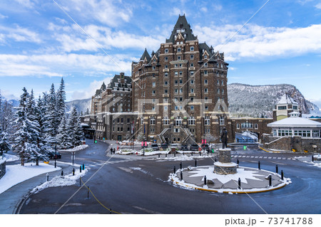 Fairmont Banff Springs in winter sunny day. Banff National Park, Canadian Rockies. 73741788