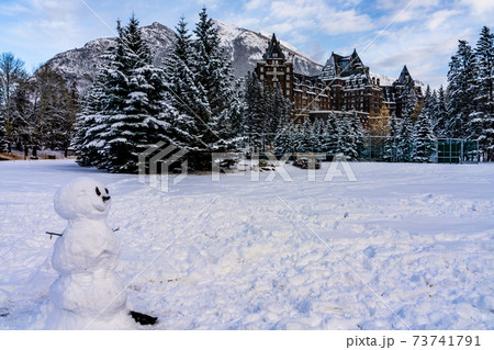Fairmont Banff Springs in winter sunny day. Banff National Park, Canadian Rockies. 73741791