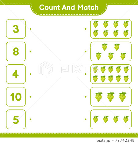 Count and match, count the number of Grape and match with right numbers. Educational children game, printable worksheet, vector illustration Count and match, count the number of Grape and match with right numbers. Educational children game, printable worksheet, vector illustration 73742249