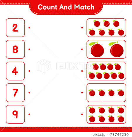 Count and match, count the number of Yumberry and match with right numbers. Educational children game, printable worksheet, vector illustration Count and match, count the number of Yumberry and match with right numbers. Educational children game, printable worksheet, vector illustration 73742250