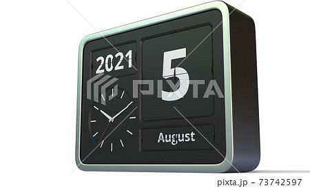 August 5 date on the flip clock calendar, 3d rendering August 5 date on the flip clock calendar, 3d rendering 73742597