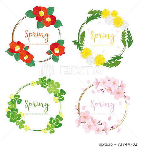 春の花のリースイラスト素材セットのイラスト素材