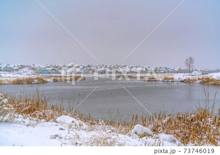 The lake in Daybreak Utah on a cold winter day 73746019