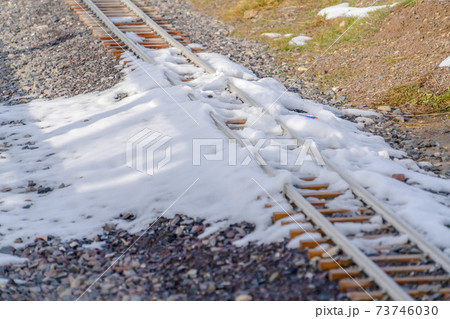 Sunlit snow covering a railway track in winter 73746030