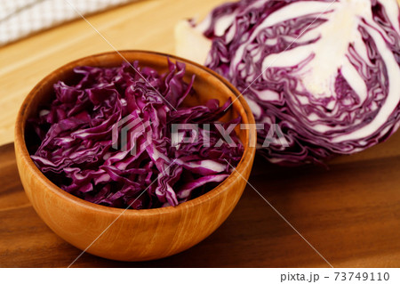 Purple cabbage ready to cook in the kitchen 73749110