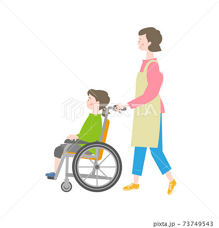 車椅子に乗る女の子のイラスト素材