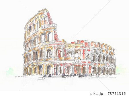 世界遺産の街並み イタリア ローマのコロシアムのイラスト素材