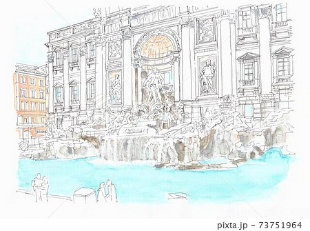 世界遺産の街並み イタリア トレビの泉のイラスト素材