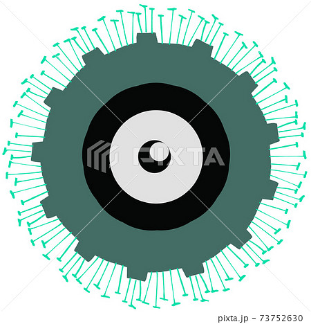 緑色のスパイク状の棘の付いた目玉のあるウイルスや細菌のイメージ素材のイラスト素材