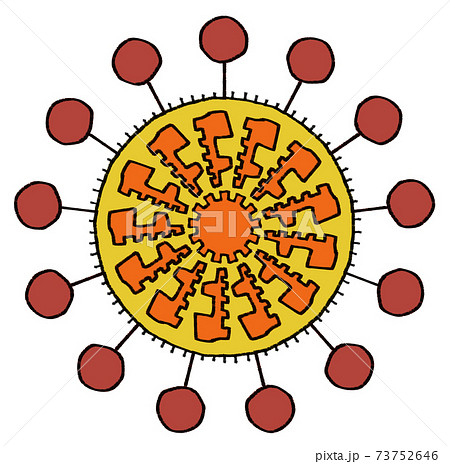 赤色の丸状の突起と黄色とオレンジ色のウイルスやカビ菌のイメージ素材のイラスト素材