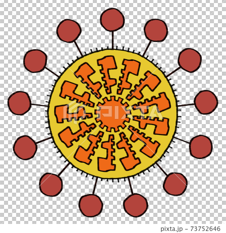 赤色の丸状の突起と黄色とオレンジ色のウイルスやカビ菌のイメージ素材のイラスト素材
