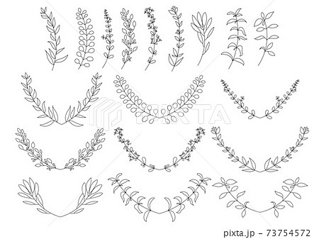 リーフ 植物のフレーム線画セット ベクター素材のイラスト素材