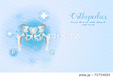 Medical orthopedic watercolor background. Treatment for orthopedics traumatology of hip and pelvis bones and joints injury. Medical presentation, hospital. Vector illustration 73754604