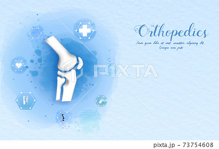 Medical orthopedic watercolor background. Treatment for orthopedics traumatology of knee bones and joints injury. Medical presentation, hospital. Vector illustration Medical orthopedic watercolor background. Treatment for orthopedics traumatology of knee bones and joints injury. Medical presentation, hospital. Vector illustration 73754608