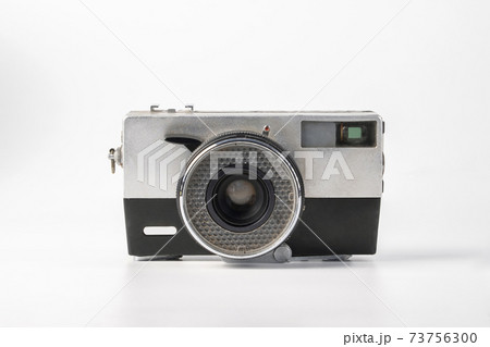 Antique old fashion film camera front view isolated on white background including clipping path 73756300