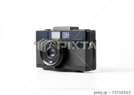 Antique old fashion film camera front view isolated on white background including clipping path 73756303
