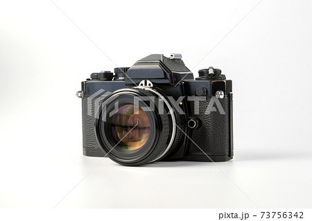 Antique old fashion film camera front view isolated on white background including clipping path 73756342
