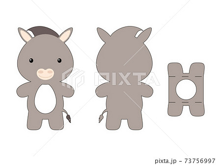Cute die cut donkey chocolate egg holder template. Retail paper box for the easter egg. Printable color scheme. Laser cutting vector template. Isolated vector packaging design illustration. Cute die cut donkey chocolate egg holder template. Retail paper box for the easter egg. Printable color scheme. Laser cutting vector template. Isolated vector packaging design illustration. 73756997