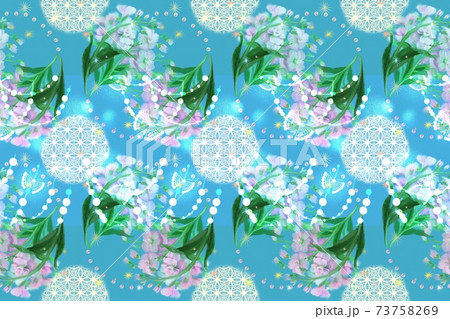 ピンク色のストックフラワーブーケとレースと真珠の首飾りのパターンイラスト ピンク色のストックフラワーブーケとレースと真珠の首飾りのパターンイラスト 73758269