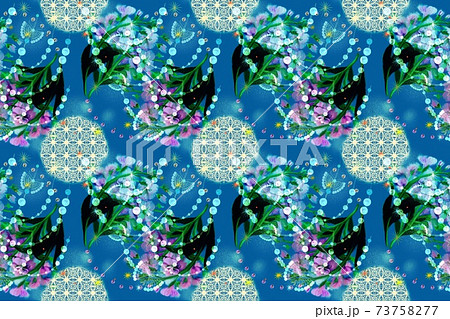 ピンク色のストックフラワーブーケとレースと真珠の首飾りのパターンイラスト ピンク色のストックフラワーブーケとレースと真珠の首飾りのパターンイラスト 73758277