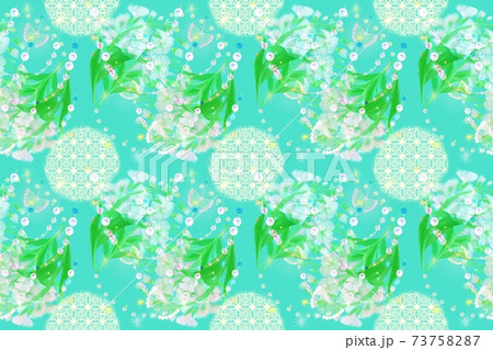 ピンク色のストックフラワーブーケとレースと真珠の首飾りのパターンイラスト 73758287