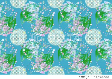 ピンク色のストックフラワーブーケとレースと真珠の首飾りのパターンイラスト ピンク色のストックフラワーブーケとレースと真珠の首飾りのパターンイラスト 73758288