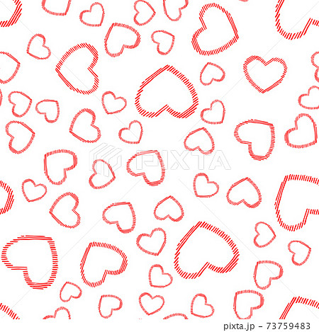 Scribble diagonal hatching hearts, abstract seamless pattern, background. Drawn by red felt tip pen. 73759483