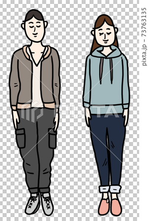 服装マナー Ng ゴルフ 行き帰り 秋冬 女性と男性のイラスト素材