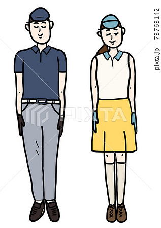 服装マナー ゴルフ プレー時 夏 さわやか 女性と男性 服装マナー ゴルフ プレー時 夏 さわやか 女性と男性 73763142