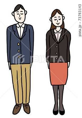 服装マナー ドレスコード ゴルフ 行き帰り 秋冬 女性と男性のイラスト素材