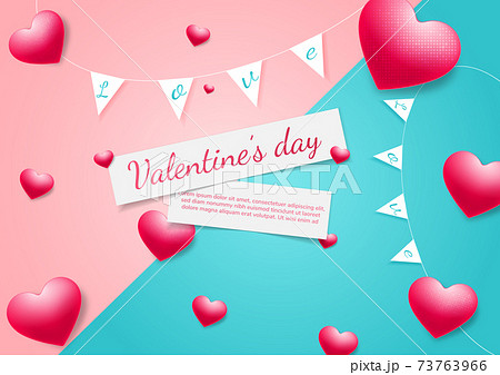 Valentine's day background. Hearts red card on pink and blue background with space for text. Valentine's day background. Hearts red card on pink and blue background with space for text. 73763966
