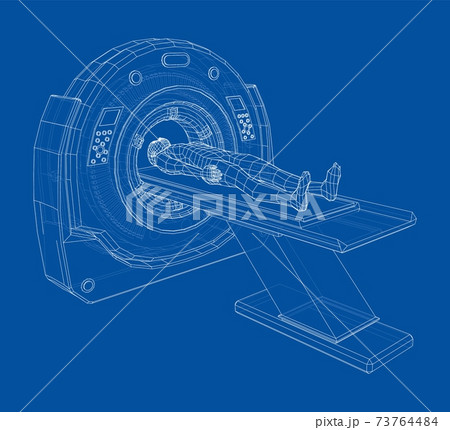 MRI machine scanning patient inside. Vector MRI machine scanning patient inside. Vector 73764484
