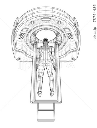 MRI machine scanning patient inside. Vector MRI machine scanning patient inside. Vector 73764486