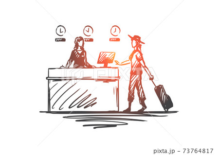 Airport, business trip, design, businesswoman, lifestyle concept. Hand drawn isolated vector. 73764817