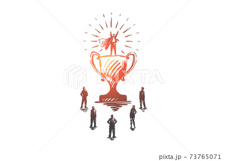 Champion, success, victory, businessman, superman concept. Hand drawn isolated vector. Champion, success, victory, businessman, superman concept. Hand drawn isolated vector. 73765071