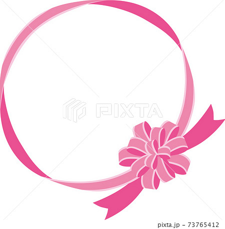 華やかなリボンフレーム丸 ピンク フチ のイラスト素材