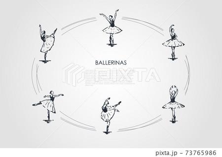 Ballerinas - women dancers in different dancing poses vector concept set 73765986