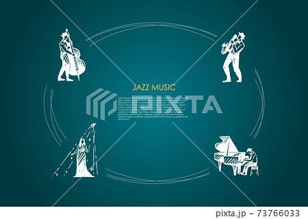 Jazz music - cellist, saxophonist, pianist and singer vector concept set Jazz music - cellist, saxophonist, pianist and singer vector concept set 73766033
