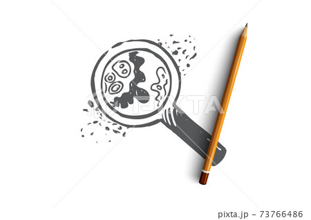 Biology, science, cell, bacteria, magnifying glass concept. Hand drawn isolated vector. 73766486