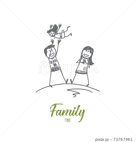 Hand drawn parents playing with their child 73767961