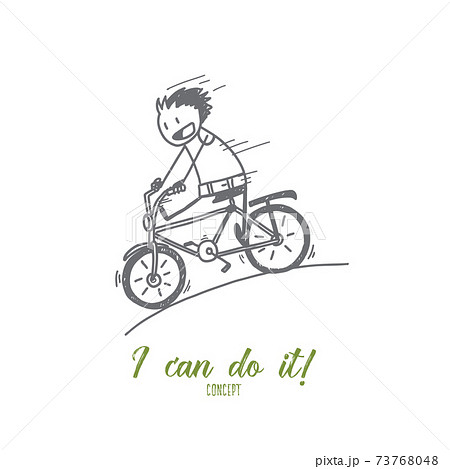 Hand drawn smiling man riding bicycle Hand drawn smiling man riding bicycle 73768048