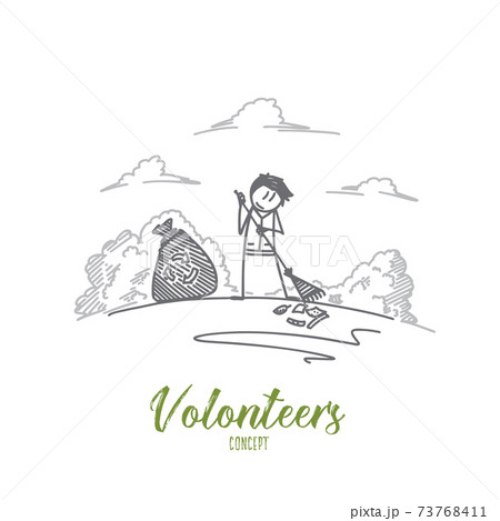 Volunteers concept. Hand drawn isolated vector. Volunteers concept. Hand drawn isolated vector. 73768411
